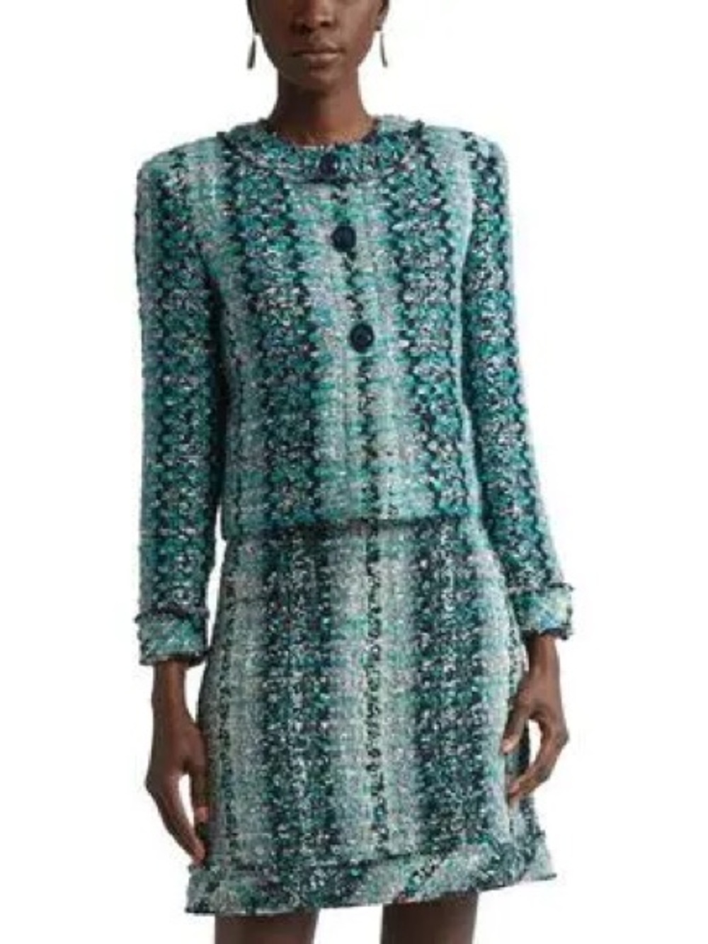 St. John Honeycomb Tweed Crop Jacket in Juniper/Aquamarine Multi